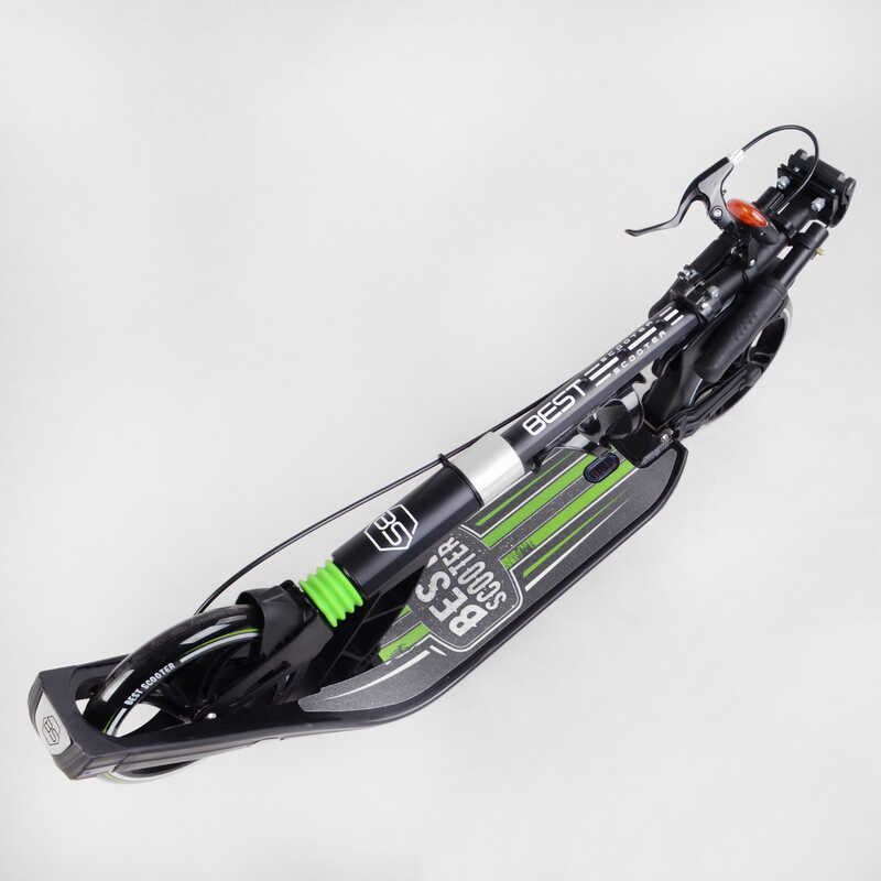 Самокат двоколісний з ручним гальмом та амортизаторами "Best Scooter" (L-22066) фара, колеса PU 200мм
