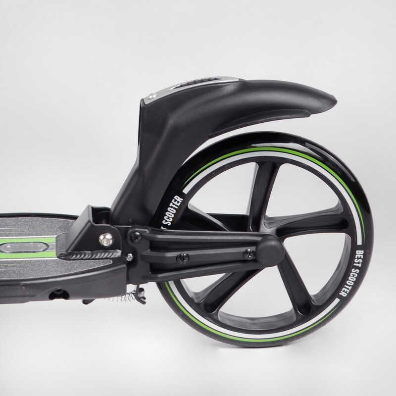 Самокат двоколісний з ручним гальмом та амортизаторами "Best Scooter" (L-22066) фара, колеса PU 200мм