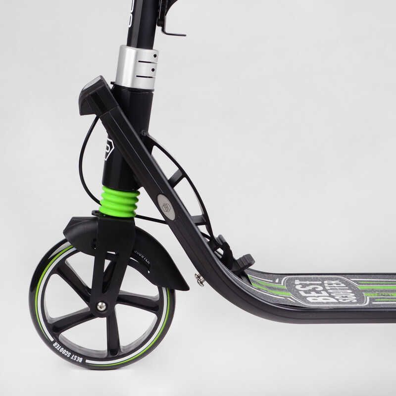 Самокат двоколісний з ручним гальмом та амортизаторами "Best Scooter" (L-22066) фара, колеса PU 200мм