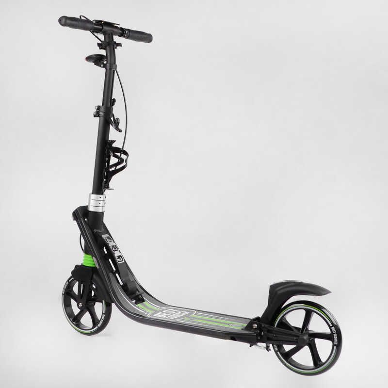 Самокат двоколісний з ручним гальмом та амортизаторами "Best Scooter" (L-22066) фара, колеса PU 200мм