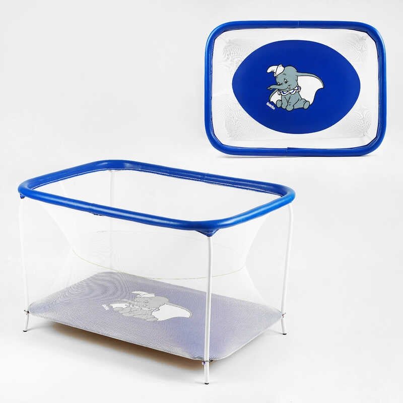 Манеж евро №10 ЛЮКС "Слоник" - цвет синий (1) прямоугольный, мягкое дно, евро сетка, без ручки