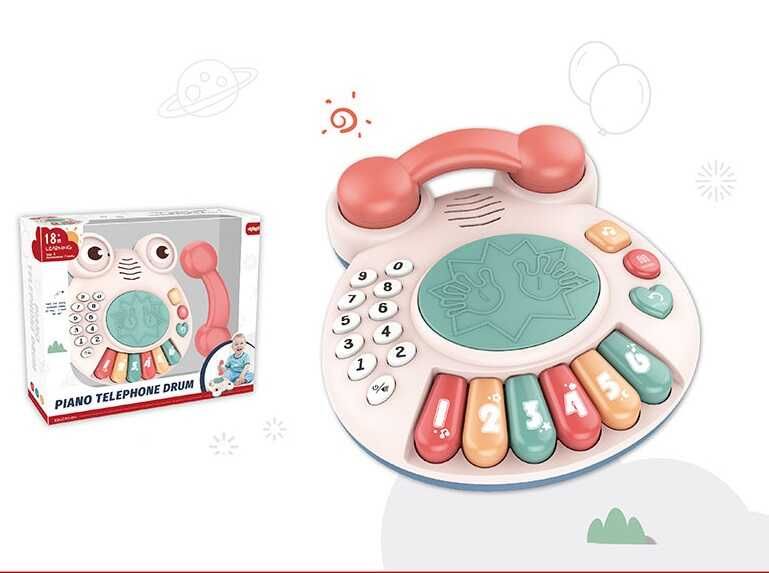 Детский телефон Лягушонок (668-180) цифры, звуки, мелодии, песни на английском языке, истории, пианино, погремушка