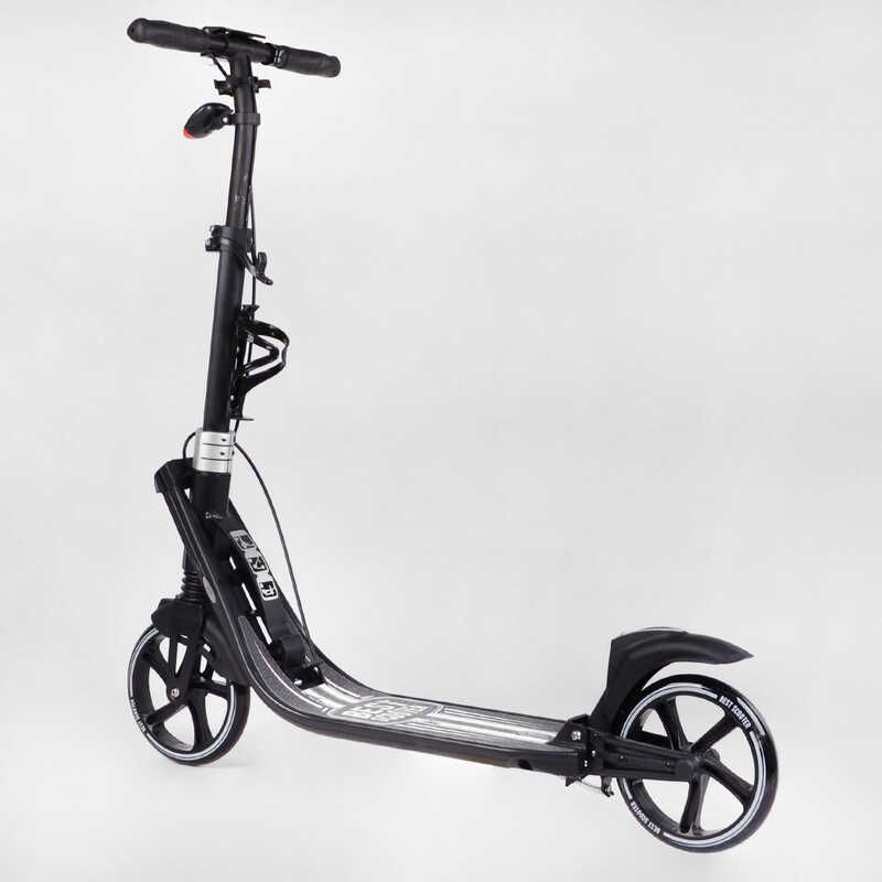 Самокат двухколесный "Best Scooter" L-36375 ФАРА, колеса PU 200мм, 2 амортизатора, зажим руля, ручной тормоз