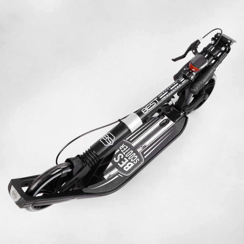 Самокат двухколесный "Best Scooter" L-36375 ФАРА, колеса PU 200мм, 2 амортизатора, зажим руля, ручной тормоз