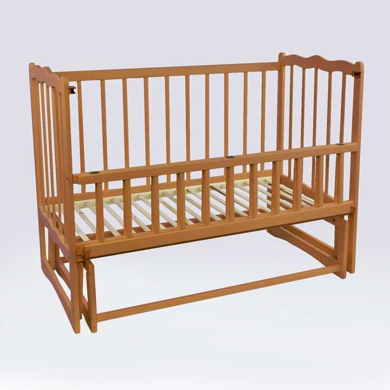 Кроватка деревян. маятник - откидной бортик "Сон" (1) ольха - цвет светло-коричневый
