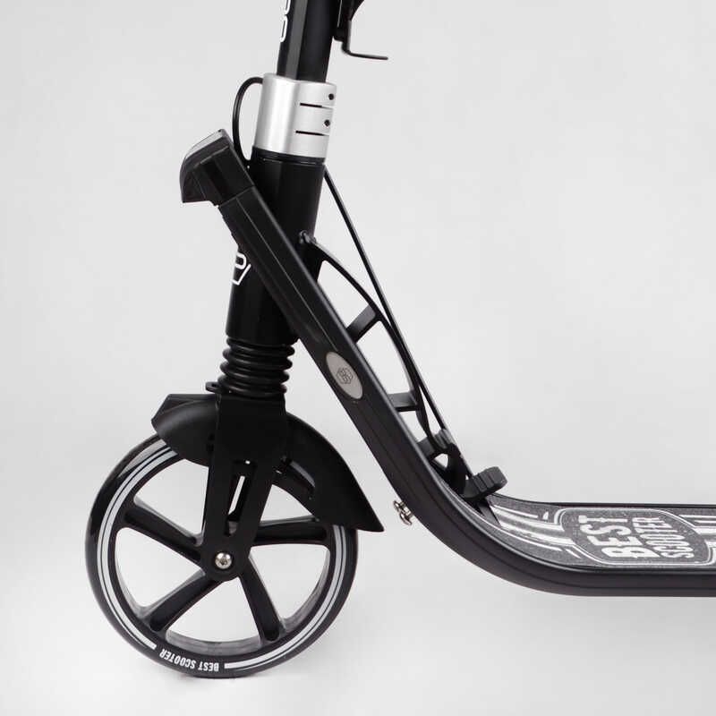 Самокат двухколесный "Best Scooter" L-36375 ФАРА, колеса PU 200мм, 2 амортизатора, зажим руля, ручной тормоз