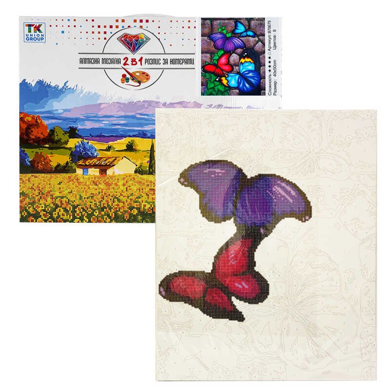 Картина по номерам + Алмазная мозаика B 78679 (30) "TK Group", 40х50 см, "Бабочки", в коробке