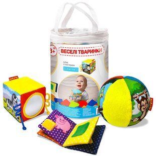 Набір іграшок MC 090602-06 "Веселі тваринки" (6) "Масік", м&rsquo;ячик, кубик, книжечка, в сумці