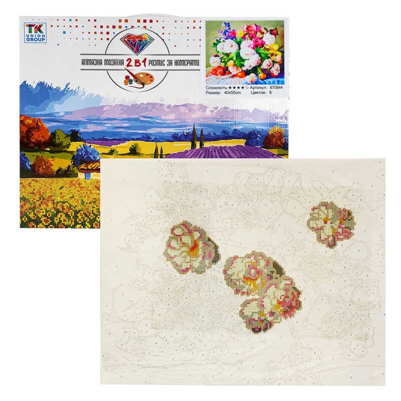 Картина по номерам + Алмазная мозаика B 70844 (30) "TK Group", 40х50 см, "Натюрморт", в коробке