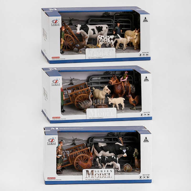 Набір тварин Q 9899 Y-30 (36/2) "Сільськогосподарські тварини", 3 види, 10 елементів, 6 фігурок тварин, 2 фігурки фермерів, вольєр, у коробці