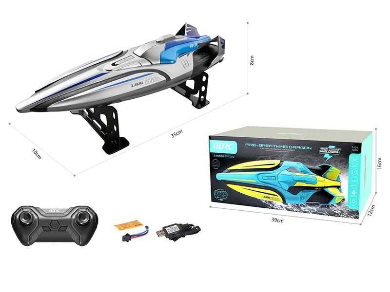 Катер на радиоуправлении с подсветкой (4 D-S 1) пульт 2.4 GHz, аккумулятор 7.4 V, подставка