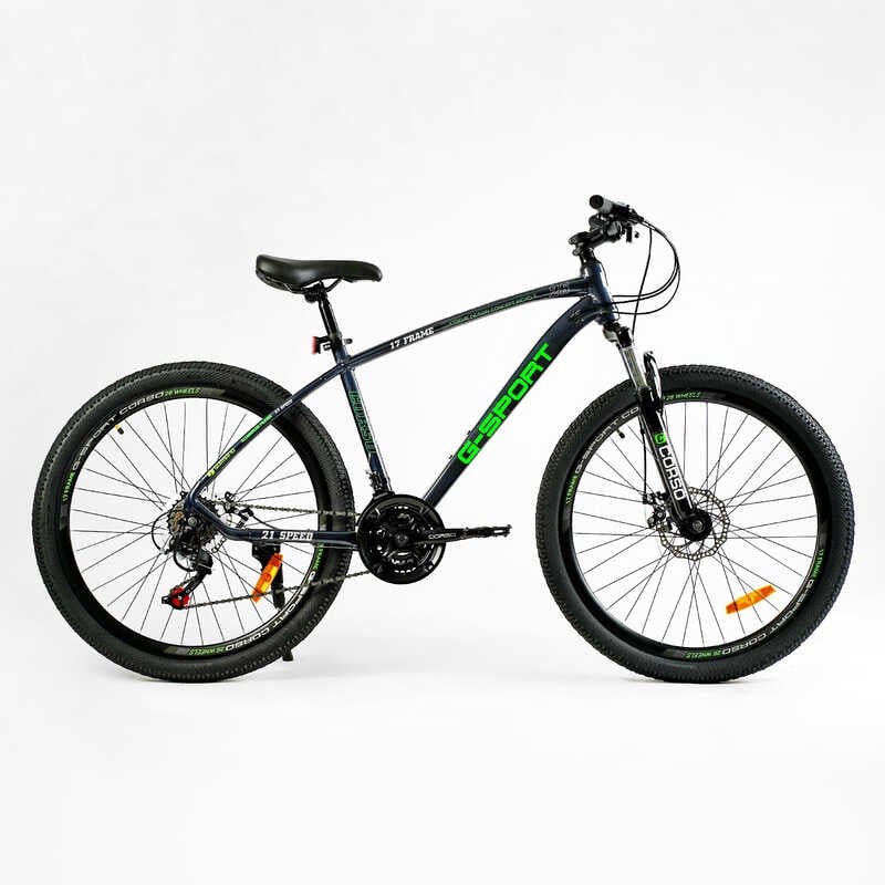 Велосипед Спортивний Corso «G-SPORT» 26" дюймів G-26235 (1) рама алюмінієва 17``, обладнання Shimano 21 швидкість, зібран на 75