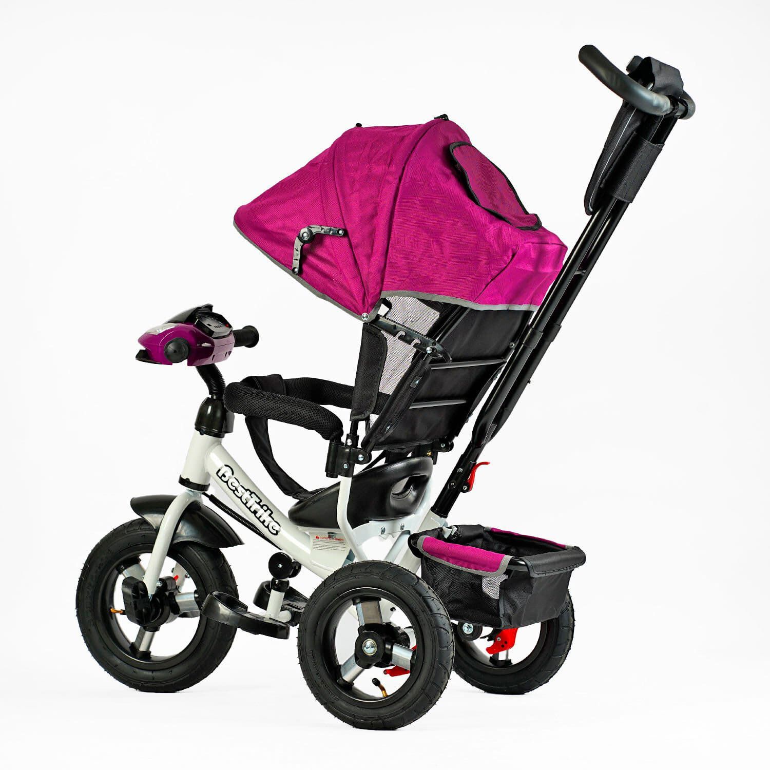 Велосипед трехколесный с родительской ручкой (3390 - 39-215) Best Trike надувные колеса, музыкальная фара с пультом