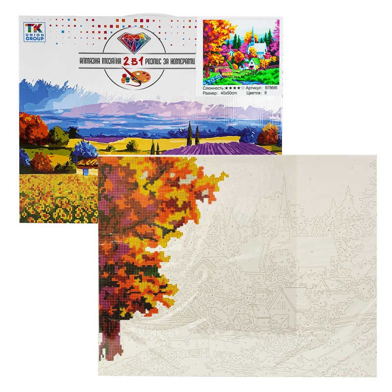 Картина по номерам + Алмазная мозаика B 78686 (30) "TK Group", 40х50 см, "Цветной городок", в коробке