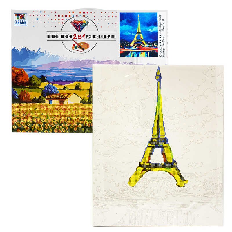 Картина по номерам + Алмазная мозаика B 72436 (30) "TK Group", 40x50 см, "Париж", в коробке