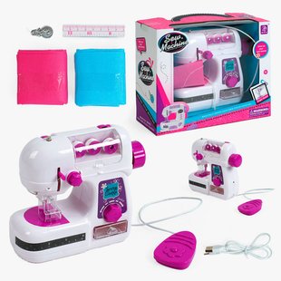 Дитяча швейна машинка що шиє (7808) від мережі та батарейок, підсвічування, нитки, тканина, сантиметр
