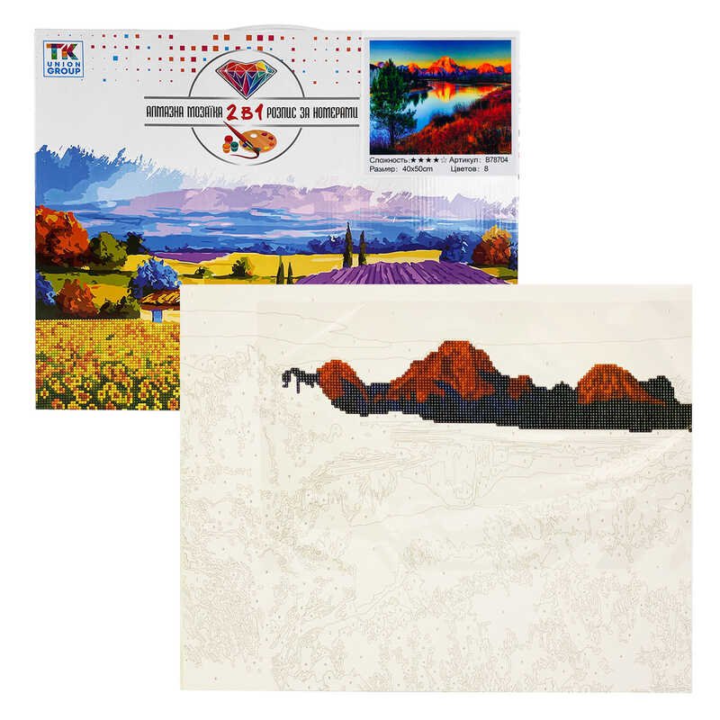 Картина за номерами + Алмазна мозаїка B 78704 (30) "TK Group", 40х50 см, "Ранковий пейзаж", в коробці