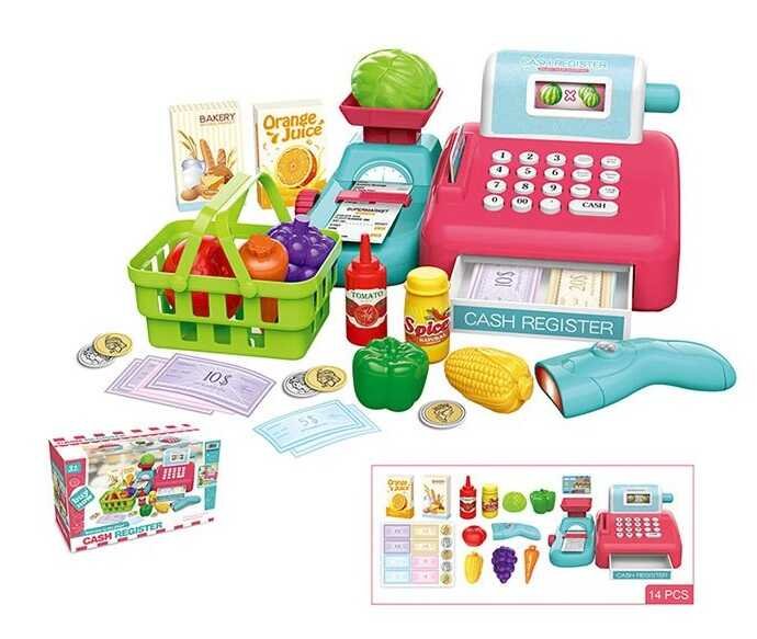 Кассовый аппарат детский (8352 A) звук, касса, сканер, продукты, корзинка, весы, в коробке