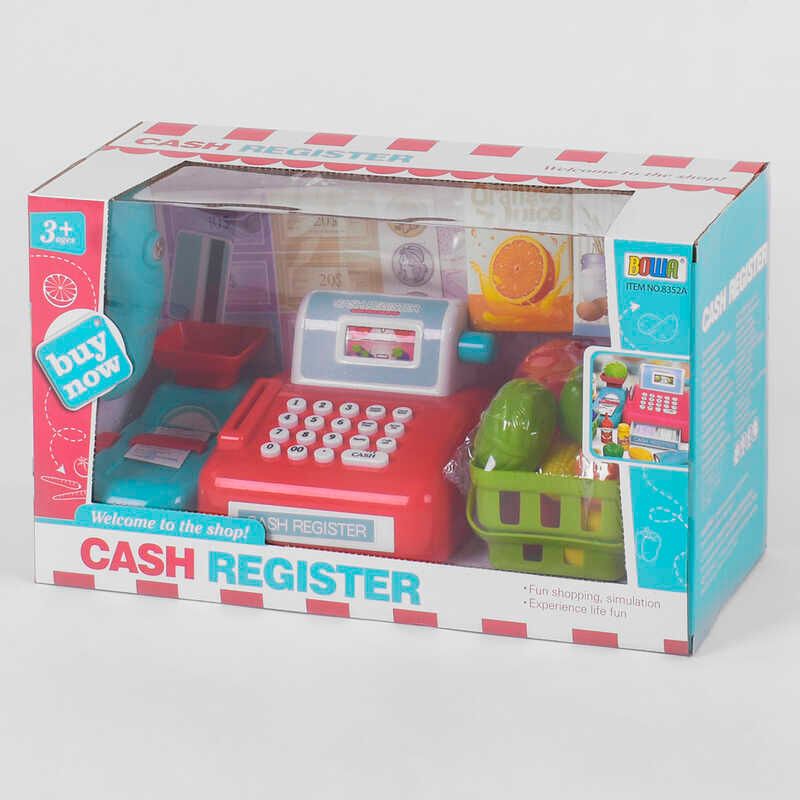 Кассовый аппарат детский (8352 A) звук, касса, сканер, продукты, корзинка, весы, в коробке