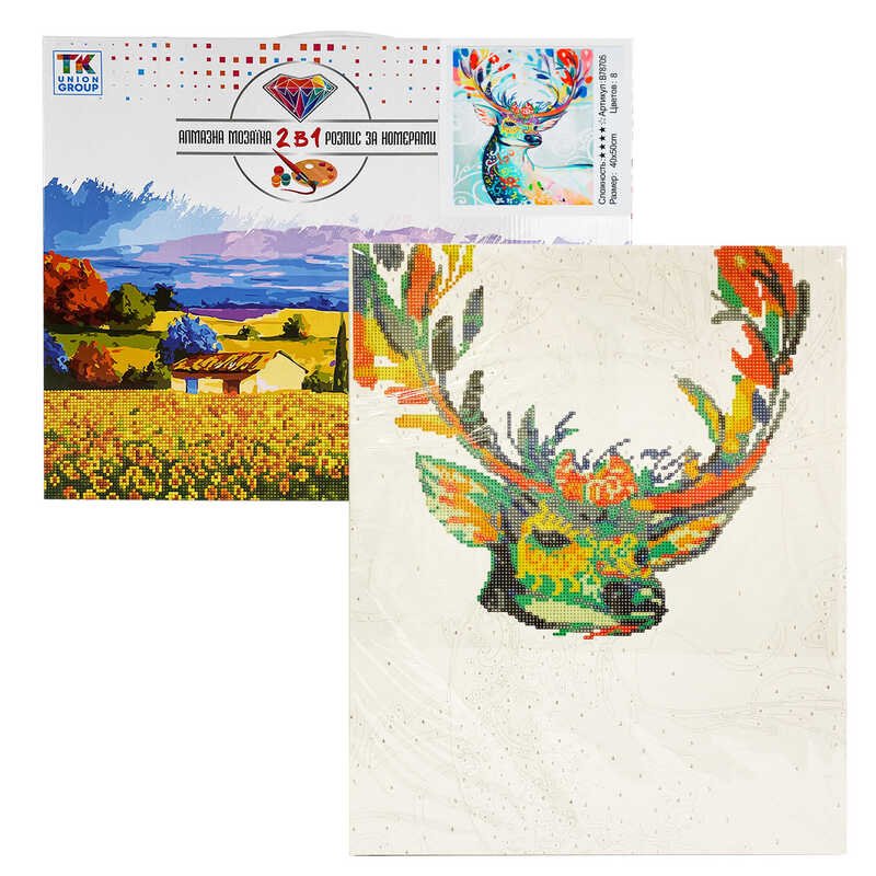 Картина по номерам + Алмазная мозаика B 78705 (30) "TK Group", 40x50 см, "Сказочный олень", в коробке