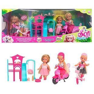 Лялька Sofi 85273 (36/2) &ldquo;На прогулянці у парку&rdquo;, 3 ляльки, мопед, велосипед, дитячий майданчик, висота ляльки 11 см, в коробці