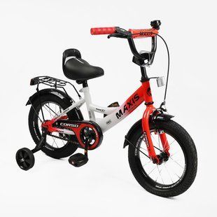 Велосипед двоколісний 14" дюймів "CORSO" MAXIS (MX-73569) ручне гальмо, дзвіночок, сидіння з ручкою, додаткові колеса