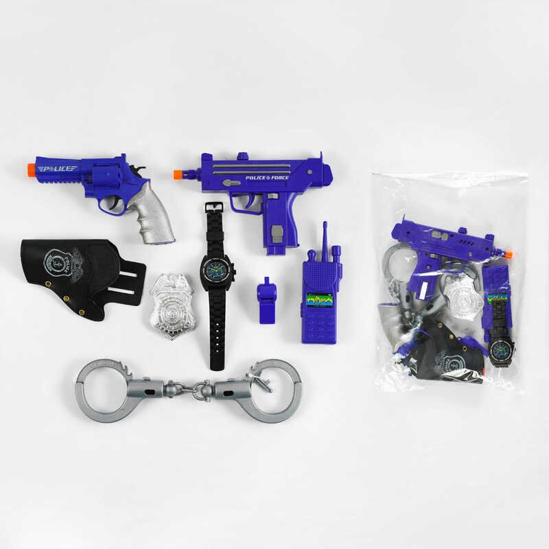 Набор полиции 34170 (48/2) 8 элементов, револьвер со звуком, пистолет со светом и звуком, рация, наручники, в пакете