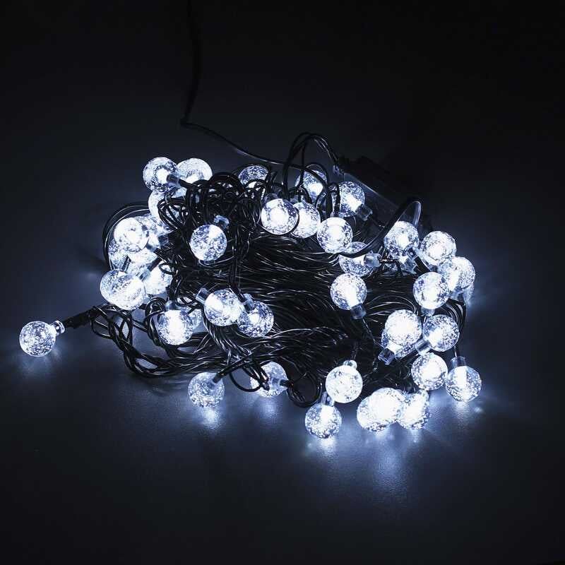 Гирлянда на 60 лампочек, белый свет, прозрачные шарики, питание 220 V, 8 м, С 54316
