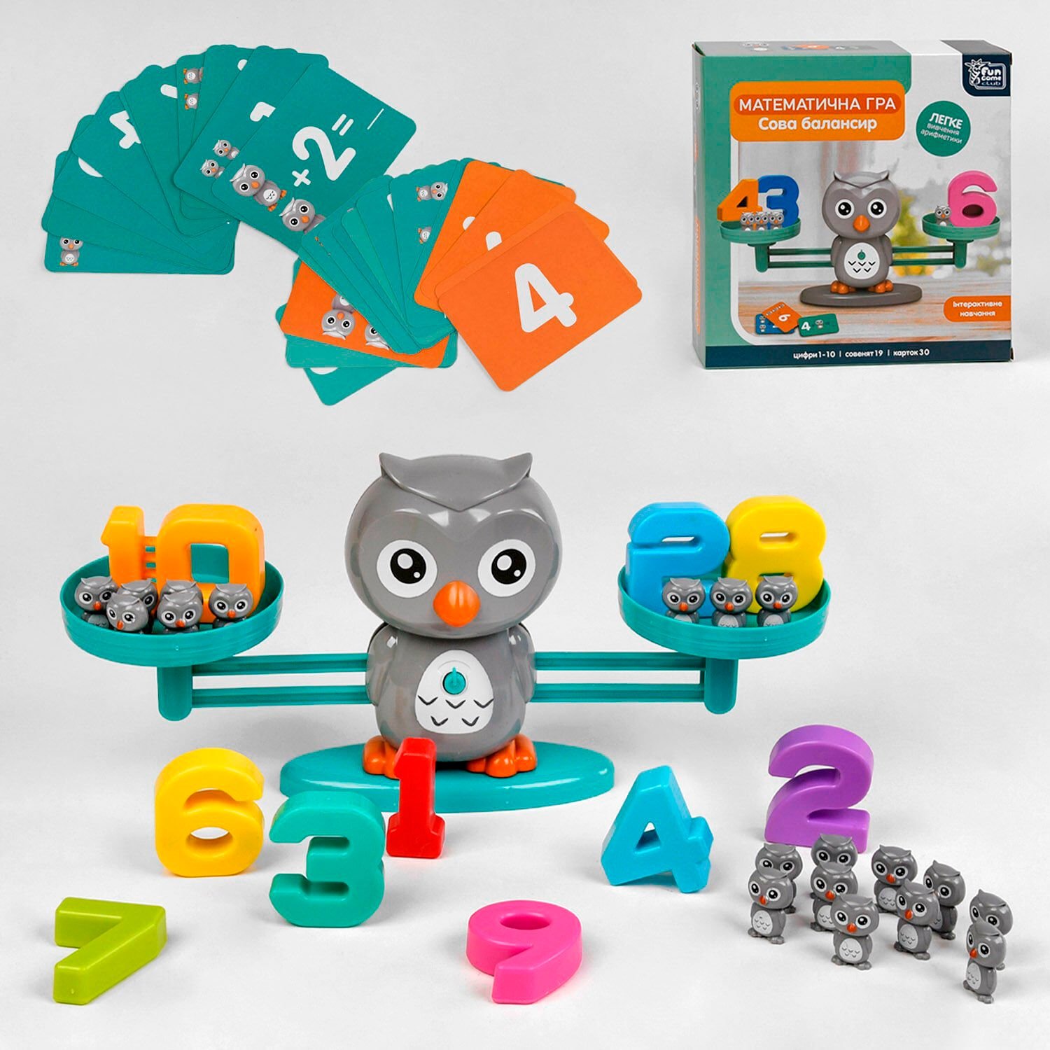 Развивающая детская Игра-балансир Сова (30299) “4FUN Game Club” 53 элемента, 3 уровня игры, 30 карточек, цифры от 1 до 10