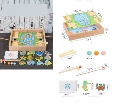 Деревянная логическая игра C 65030 (24) магнитная рыбалка, 12 двухсторонних карточек, в коробке