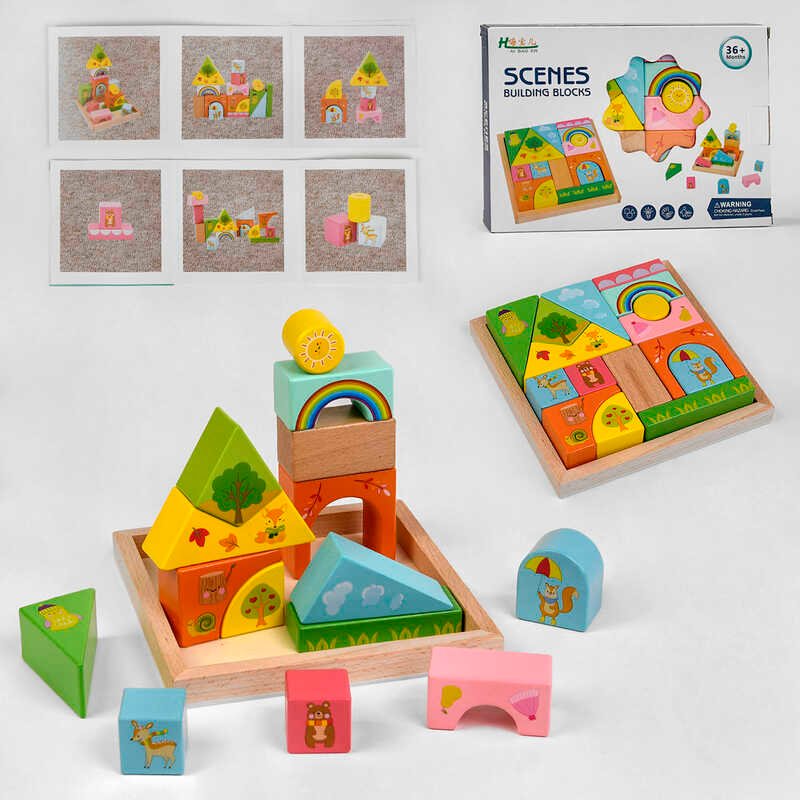 Деревянная логическая игра С 48705 (36) “Лесная история”, 16 строительных блоков, в коробке