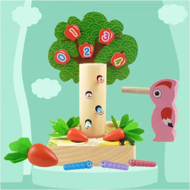 Деревянная магнитная игра С 58622 (18) червячки, магнитные яблочки, морковки, в коробке