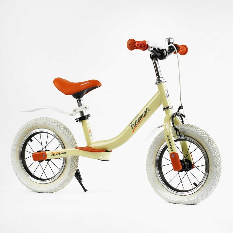 Велобіг Corso "Triumph" 40441 (1) СКОЛИ НА РАМІ!! сталева рама, надувні колеса 12", ручне гальмо, підніжка, крила, дзвіночок, в коробці